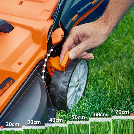 LawnMaster CLMF2434G Akku-Rasenmäher 24V Max 2x4.0Ah Batterie, 34cm, 300m² Mulchen 32L, 20-70mm 6-Stufige Schnitthöhenverstellung