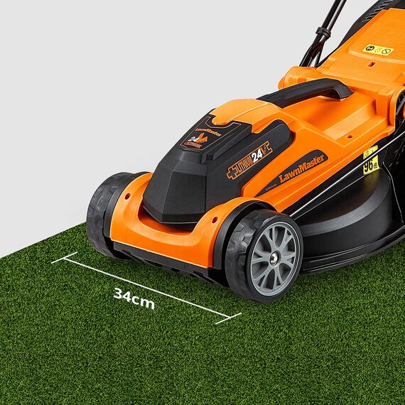 LawnMaster CLMF2434G Akku-Rasenmäher 24V Max 2x4.0Ah Batterie, 34cm, 300m² Mulchen 32L, 20-70mm 6-Stufige Schnitthöhenverstellung