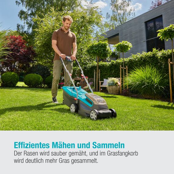 Gardena Akku-Rasenmäher PowerMax 32/36V P4A Ready-to-Use Set: Rasenmäher bis 200 m², 32 cm Schnittbreite, 30 l Fassungsvolumen, Schnitthöhe 20-60 mm, inkl. 2 x 18V P4A Akku (14621-20)