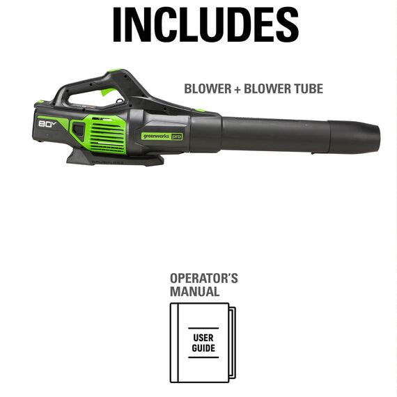 Greenworks 80 V (170 MPH / 730 CFM / 75+ kompatible Werkzeuge), kabelloser bürstenloser Axial-Laubbläser, nur Werkzeug