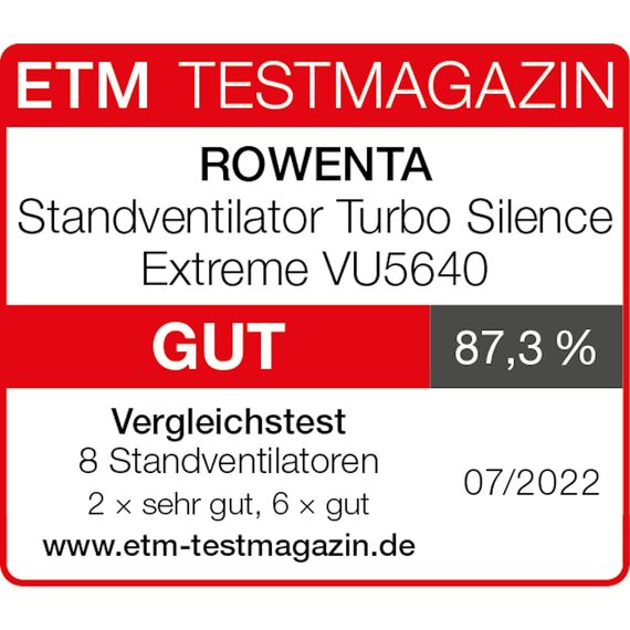 Rowenta Standventilator Turbo Silence Extreme, 4 Geschwindigkeitsstufen, Nachtmodus, Turbostufe, automatische Oszillation, bis zu 80 m³/Min. Luftzirkulation, Ventilator leise, weiß/schwarz, VU5640