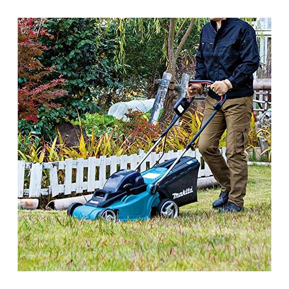 Makita Akku-Rasenmäher (2 x 18 V, ohne Akku + Ladegerät, ohne Akku, ohne Ladegerät) DLM431Z, Blau, Silber