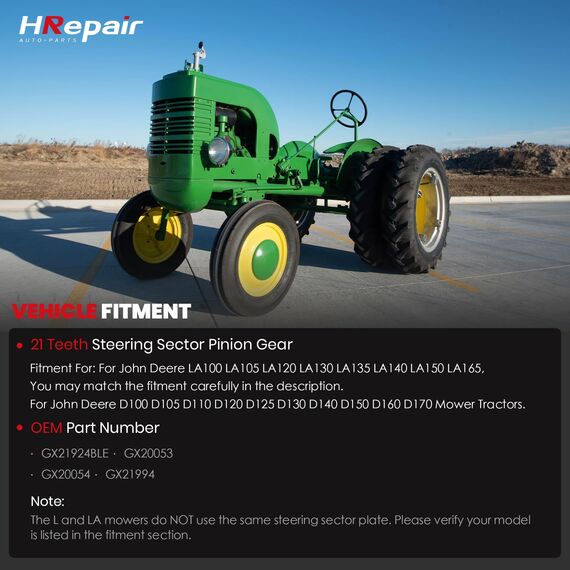 HRepair Lenkungssektor Ritzel Umbau Kit Ersatz für John Deere LA100 LA105 LA120 LA130 LA135 LA140 LA150 LA165, John Deere D Serie Rasentraktoren ersetzt # GX21924 BLE, GX20. 053, GX20054, GX21994