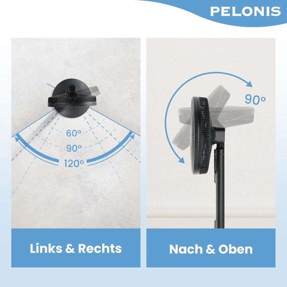 PELONIS Ventilator 16 Zoll, Standventilator mit Fernbedienung Höhenverstellbar, Ventilator Leise Schlafzimmer mit 9 Geschwindigkeitsstufen und 8 Stunden Timer