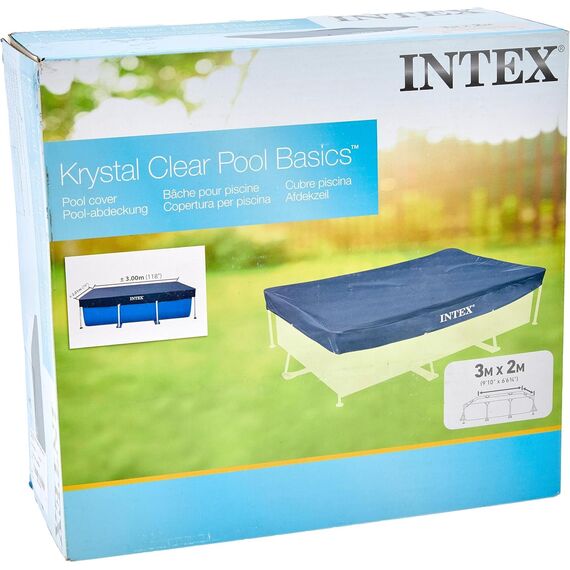 Intex Rectangular Frame Pool - Aufstellpool, Blau - 220 x 150 x 60 cm Cover - Poolabdeckplane - Blau, 300 x 200 x 20 cm - Für Frame