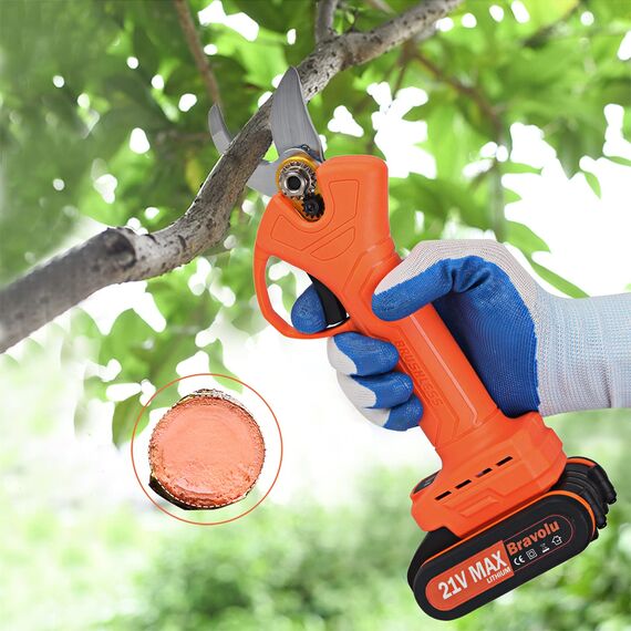 Professionelle Elektrische Astschere, Bravolu Mini Elektro Astschere mit 21V Batterie 2 Stück 2000mAh Lithium-Batterie, 30mm Gartenschere Elektrisch Gartenschere für Hecke, Baum, Obst