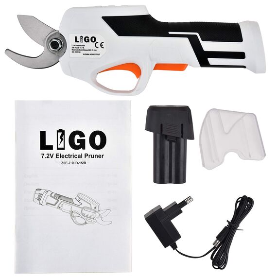LIGO 7,2 V kabellose Gartenschere – robuster 18 mm Astschneider, wiederaufladbare Lithium-Batterie, elektrische Schere mit Sicherheitsverschluss und ergonomischem Griff