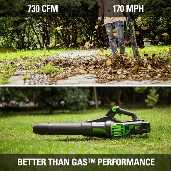 Greenworks 80 V (170 MPH / 730 CFM / 75+ kompatible Werkzeuge), kabelloser bürstenloser Axial-Laubbläser, nur Werkzeug
