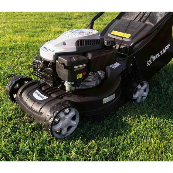 DELTAFOX Benzin Rasenmäher - 4-Takt Motor RATO RV125-127,1 cm³ Hubraum - 400 mm Schnittbreite - 40l Grasfangsack - 0,8 l Benzintank