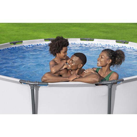 Bestway® Steel Pro MAX™ Aufstellpool-Set mit Filterpumpe Ø 366 x 100 cm, lichtgrau, rund