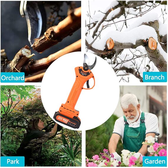 Professionelle Elektrische Astschere, Bravolu Mini Elektro Astschere mit 21V Batterie 2 Stück 2000mAh Lithium-Batterie, 30mm Gartenschere Elektrisch Gartenschere für Hecke, Baum, Obst