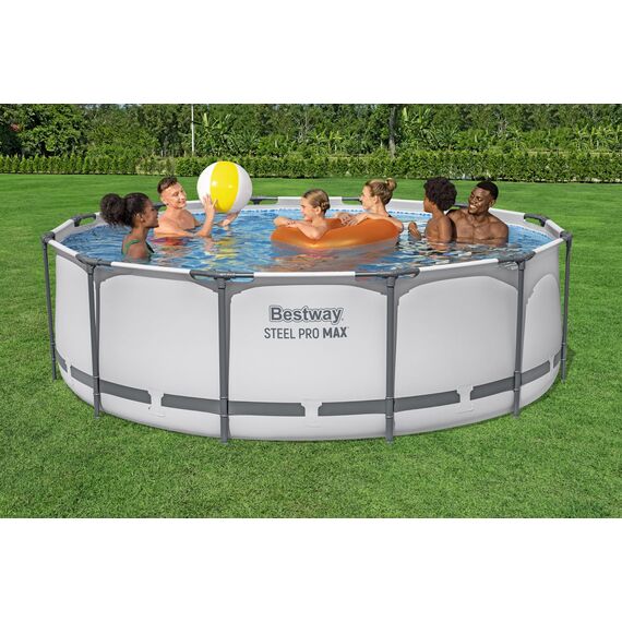 Bestway® Steel Pro MAX™ Aufstellpool-Set mit Filterpumpe Ø 366 x 100 cm, lichtgrau, rund