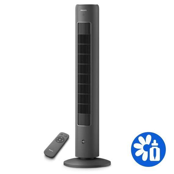 Philips Oszillierender Turmventilator 5000 Serie, 105 cm, Fernbedienung, Timer, 3 Geschwindigkeiten, 3 Modi, 40W, leistungsstarker leiser Luftstrom, geeignet als Aroma-Diffuser, grau (CX5535/11)