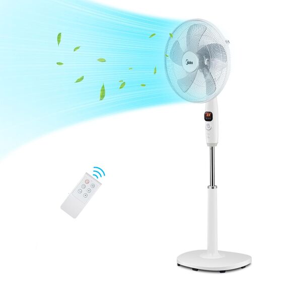 Midea FS40-16CR DC Motor Standventilator leise Extreme,mit Fernbedienung,12 Geschwindigkeiten,12H Timer,4 Modi,LED-Anzeige,energiesparend,22 dB,höhenverstellbar,Luftzirkulation, Weiß