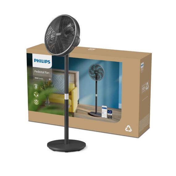 Philips Smart Standventilator Serie 3000. Starke & extrem leise SilentWings-Technologie. 19 dB. 2-in-1-Tisch- & Standventilator. Neig- & drehbar. App-Steuerung. 12-St.-Timer. Schwarz (CX3550/01)
