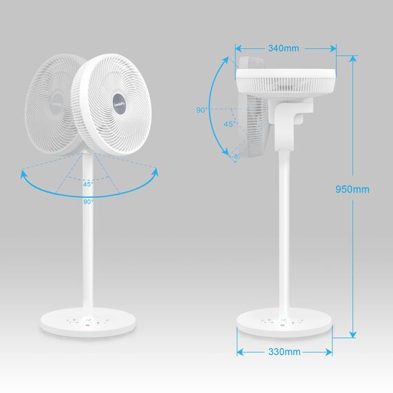LeaderPro 2in1 DC Motor Standventilator - Ventilator Leise 12.8dB 3D Oszillierend mit Fernbedienung/Energie Sparen/Turbo Luftzirkulator Raumventilator