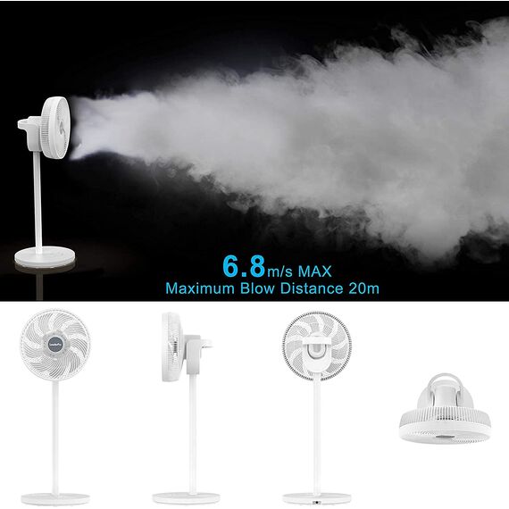 LeaderPro 2in1 DC Motor Standventilator - Ventilator Leise 12.8dB 3D Oszillierend mit Fernbedienung/Energie Sparen/Turbo Luftzirkulator Raumventilator
