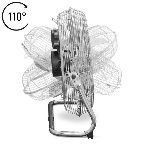 TROTEC Bodenventilator TVM 18 – 100 Watt, Neigungswinkel 110°, 3 Stufen, Ø 45 cm, kippfester Stand, leise, Silber