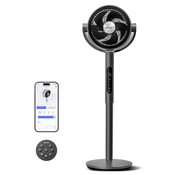 Levoit 20dB Standventilator sehr leise mit intelligenter Steuerung via APP & Alexa, DC Motor mit 30m Wurfweite, Ventilator mit Kühlung, Fan mit Fernbedienung, 4 Modi 12 Stufen 12 Std Timer