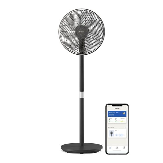 Philips Smart Standventilator Serie 3000. Starke & extrem leise SilentWings-Technologie. 19 dB. 2-in-1-Tisch- & Standventilator. Neig- & drehbar. App-Steuerung. 12-St.-Timer. Schwarz (CX3550/01)