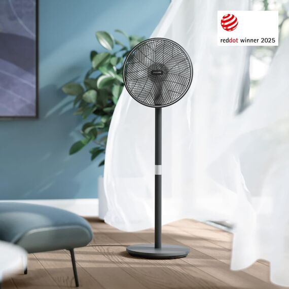 Philips Smart Standventilator Serie 3000. Starke & extrem leise SilentWings-Technologie. 19 dB. 2-in-1-Tisch- & Standventilator. Neig- & drehbar. App-Steuerung. 12-St.-Timer. Schwarz (CX3550/01)