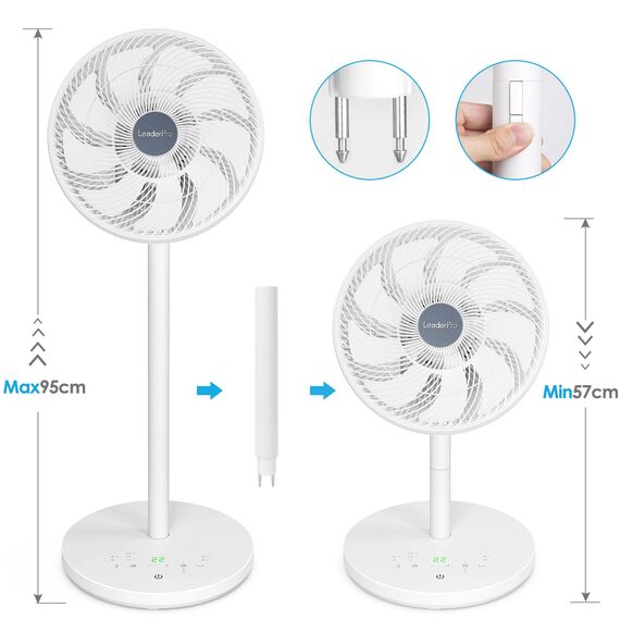 LeaderPro 2in1 DC Motor Standventilator - Ventilator Leise 12.8dB 3D Oszillierend mit Fernbedienung/Energie Sparen/Turbo Luftzirkulator Raumventilator
