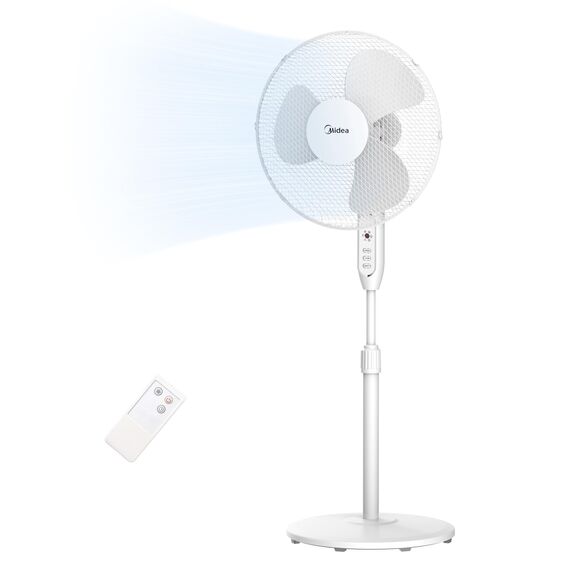 Midea FS40-16JRA Standventilator, Starke Windkraft, Großes Luftvolumen, 40 W Leistung, Fernbedienung, Leiser Betrieb 55 dB-65 dB, Höhenverstellbar: Bis zu 130 mm, Drei-Geschwindigkeits-Einstellung