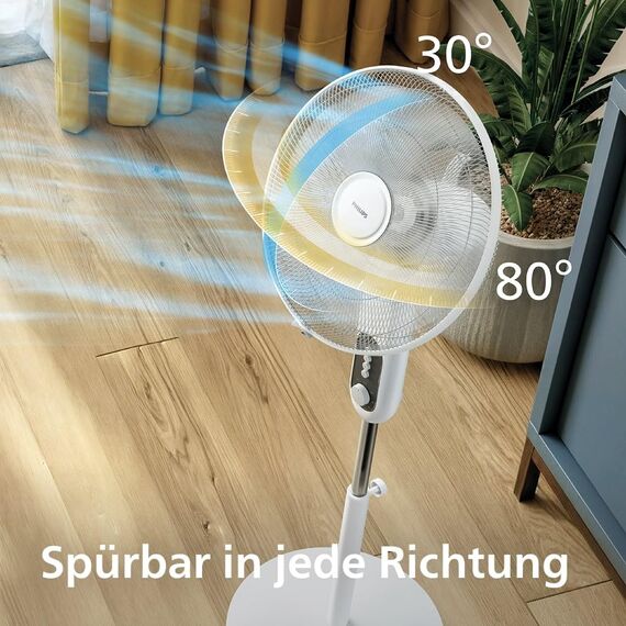 Philips Standventilator Serie 1000 - Leistungsstark & Leise, 38 dB, Höhenverstellbar, Neigbar, Oszillation, Timer, Weiß (CX1220/00)