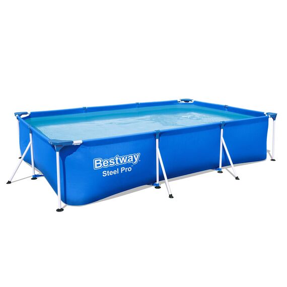 Bestway Steel Pro Frame Pool Set, viereckig 300x201x66 cm Stahlrahmenpool-Set mit Filterpumpe, blau