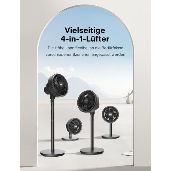Pelonis 4 fach Höhenverstellbarer Säulenventilator Ultra Leiser Oscillierender Ventilator mit 90° Schwenkbereich & 3 Geschwindigkeiten für Schlafzimmer, Büro, Zuhause, Black