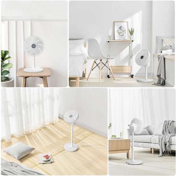 LeaderPro 2in1 DC Motor Standventilator - Ventilator Leise 12.8dB 3D Oszillierend mit Fernbedienung/Energie Sparen/Turbo Luftzirkulator Raumventilator