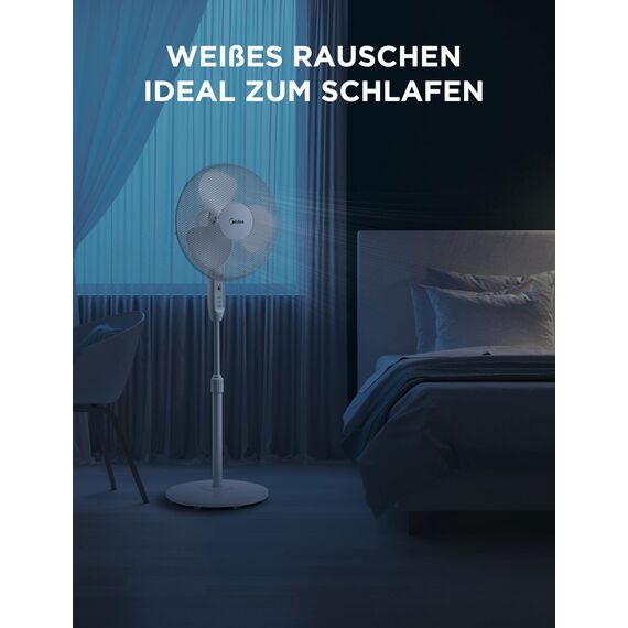Midea FS40-16JRA Standventilator, Starke Windkraft, Großes Luftvolumen, 40 W Leistung, Fernbedienung, Leiser Betrieb 55 dB-65 dB, Höhenverstellbar: Bis zu 130 mm, Drei-Geschwindigkeits-Einstellung