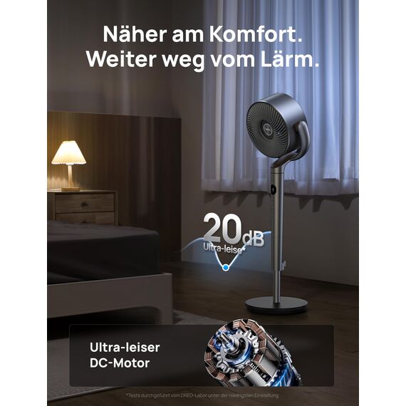 DREO Smart Standventilator, 120°+120° Oszillierend Ventilator mit Wi-Fi/Sprachsteuerung, 20dB Leiser Bodenventilator für Schlafzimmer, einstellbare Höhe, 8 Geschwindigkeiten, 6 Modi, 12H Timer