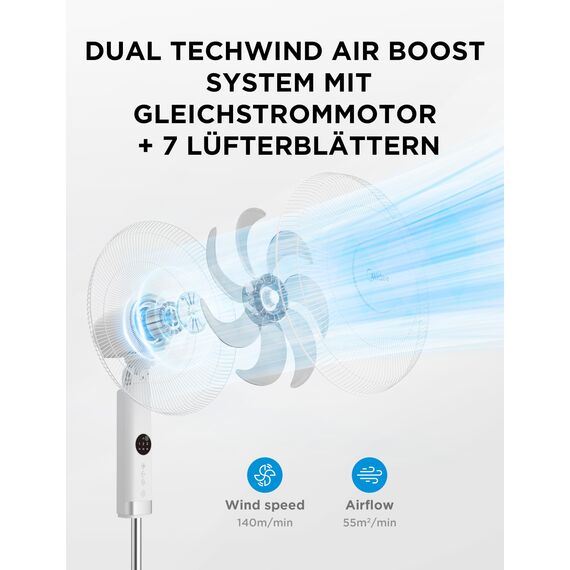 Midea FS40-23MR Standventilator mit 3 Geschwindigkeiten, Teleskophöhe und -größe, Fernbedienung, duales Beschleunigungssystem, 90-Grad-Schwingung nach links und rechts