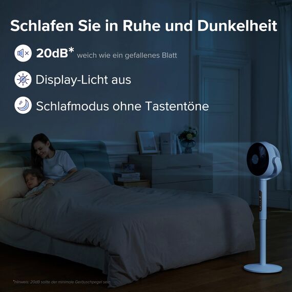Levoit DC Motor Standventilator, 20dB leiser Ventilator, 30m Wurfweite, 2465m³/h Luftvolumen, Fan mit Fernbedienung und Kühlung, 2 in 1 höhenverstellbar, 4 Modi/12 Stufen/12 Std Timer, Weiß, 110cm