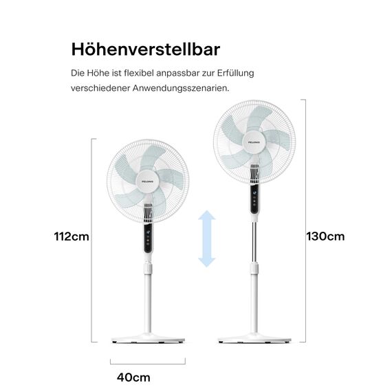 PELONIS Standventilator Leise mit Fernbedienung, 16 Zoll DC Motor Ventilator mit 85° Oszilation, Höhenverstellbar, 12 Geschwindigkeitsstufen, 12H Timer, 35W Kraftvoller Luftzirkulation