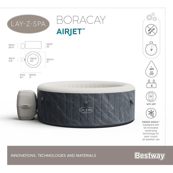 Bestway LAY-Z-SPA WLAN-Whirlpool Boracay AirJet Ø 180 x 66 cm, rund