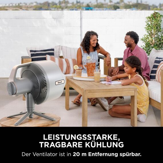 Shark FlexBreeze Pro Mist Akku-Ventilator für innen und außen mit Sprühsystem, tragbarer Sprühtank, 20 m, Stand- & Tischventilator, 5 Geschwindigkeitsstufen, leise, Fernbedienung, Dove FA300WHEU
