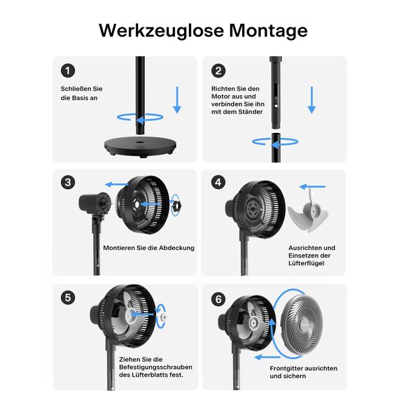 PELONIS Standventilator mit Fernbedienung Touch Display 3D Zirkulation 36.5dB Leise 10m Luftstrom Höhenverstellbar 60/111cm 4 Stufen mit Timer, Abnehmbarer Schutzgitter Rotationslüfter