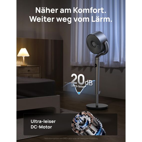 Dreo 20dB leiser Standventilator, 120°+120° Omni-direktionale oszillierende Ventilator, 26M Windentfernung, 1200m³/h Luftvolumen Echt Turbo-Luftzirkulator Fans, 102CM Höhe 3 Modi 8-Geschwindigkeit