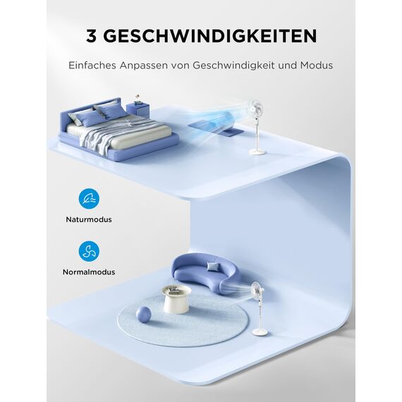Midea FS40-23MR Standventilator mit 3 Geschwindigkeiten, Teleskophöhe und -größe, Fernbedienung, duales Beschleunigungssystem, 90-Grad-Schwingung nach links und rechts