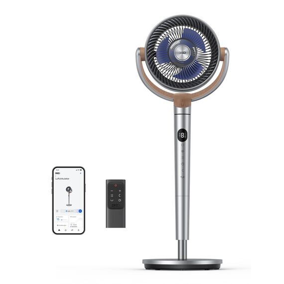 DREO Smart Standventilator, 120°+120° Oszillierend Ventilator mit Wi-Fi/Sprachsteuerung, 20dB Leiser Bodenventilator für Schlafzimmer, einstellbare Höhe, 8 Geschwindigkeiten, 6 Modi, 12H Timer