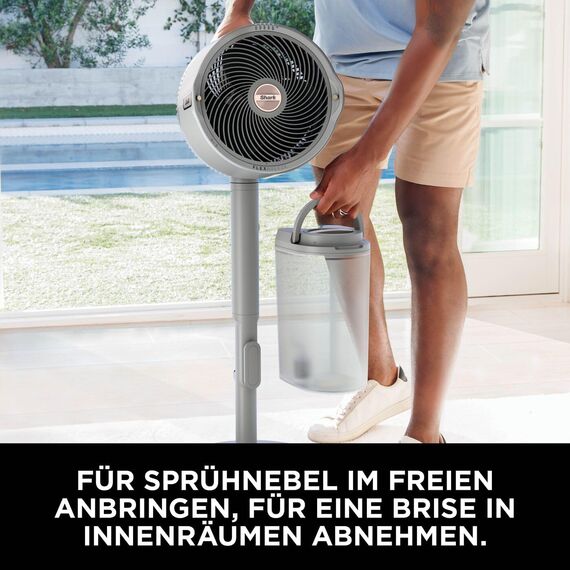 Shark FlexBreeze Pro Mist Akku-Ventilator für innen und außen mit Sprühsystem, tragbarer Sprühtank, 20 m, Stand- & Tischventilator, 5 Geschwindigkeitsstufen, leise, Fernbedienung, Dove FA300WHEU