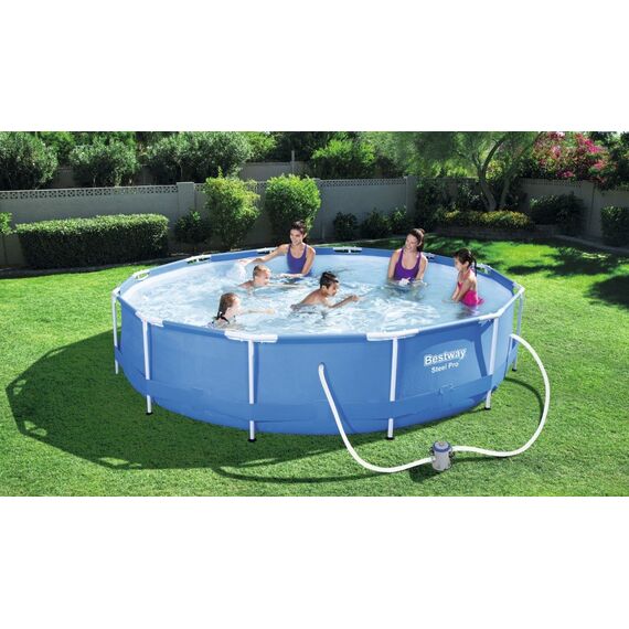 Bestway Steel Pro Stahlrahmenpool mit Filterpumpe, 6473 L, blau, 366 x 366 x 76 cm