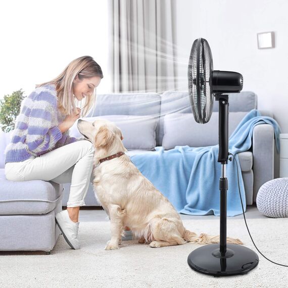 Midea FS40-15FR Standventilator Leise mit Fernbedienung,3 Geschwindigkeitsstufen,LED Anzeige, 7,5H Timer,höhenverstellbar, 80°Oszil-lationsfunktion, 55W Kraftvoller,Ventilator,Luftzirkulation, Schwarz