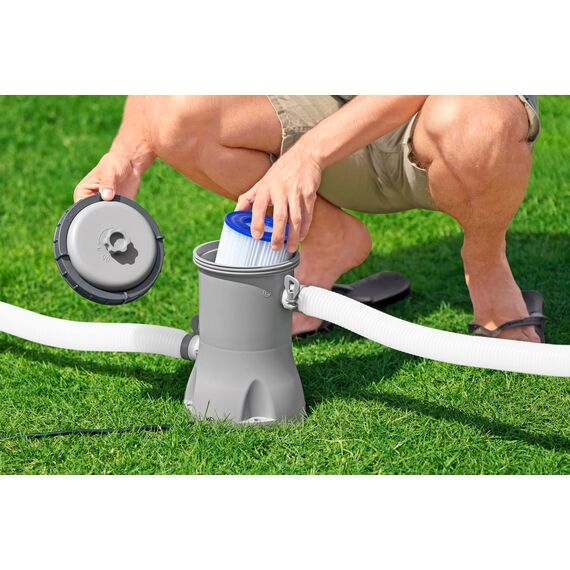 Bestway Steel Pro MAX Frame Pool-Set mit Filterpumpe Ø 366 x 100 cm, Holz-Optik (Mooreiche), rund