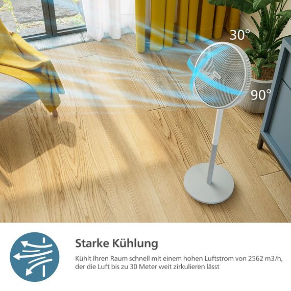 Philips Standventilator Serie 2000. Stark & superleise mit SilentWings Technologie. 19 dB. 2-in-1-Tisch- & Standventilator. Neigung & Oszillation einstellbar. 12-Stunden-Timer. Weiß. (CX2550/00)