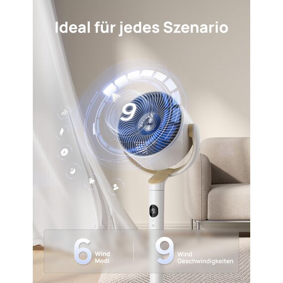 Dreo Smart Standventilator mit RGB Light, 120° +120° Oszillierender Ventilator mit Fernbedienung, 20dB Leiser Bodenventilator für Schlafzimmer, 90ft, 8H Timer, Weiß