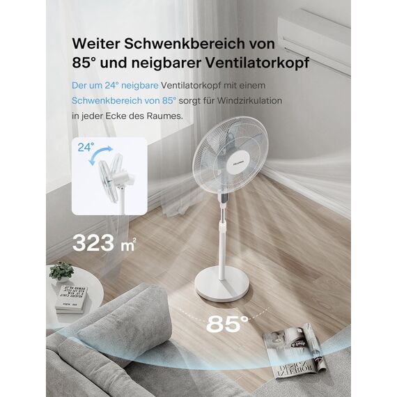 PELONIS Standventilator Leise mit Fernbedienung, 16 Zoll DC Motor Ventilator mit 85° Oszilation, Höhenverstellbar, 12 Geschwindigkeitsstufen, 12H Timer, 35W Kraftvoller Luftzirkulation