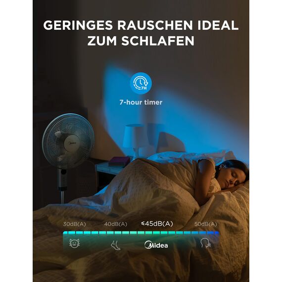 Midea FS40-23MR Standventilator mit 3 Geschwindigkeiten, Teleskophöhe und -größe, Fernbedienung, duales Beschleunigungssystem, 90-Grad-Schwingung nach links und rechts